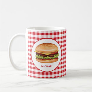 Mug Hamburger sur gingham rouge avec texte personnalis