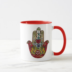 Mug Hamsa Rouge Oiseau Cœur Grenade Rubis