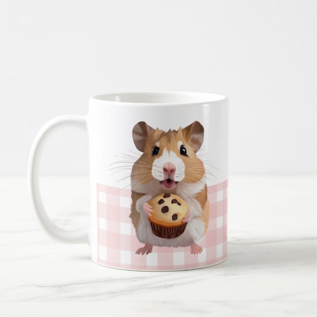 Mug Hamster mignon Avec Muffin Rose En vichy Check (Gauche)