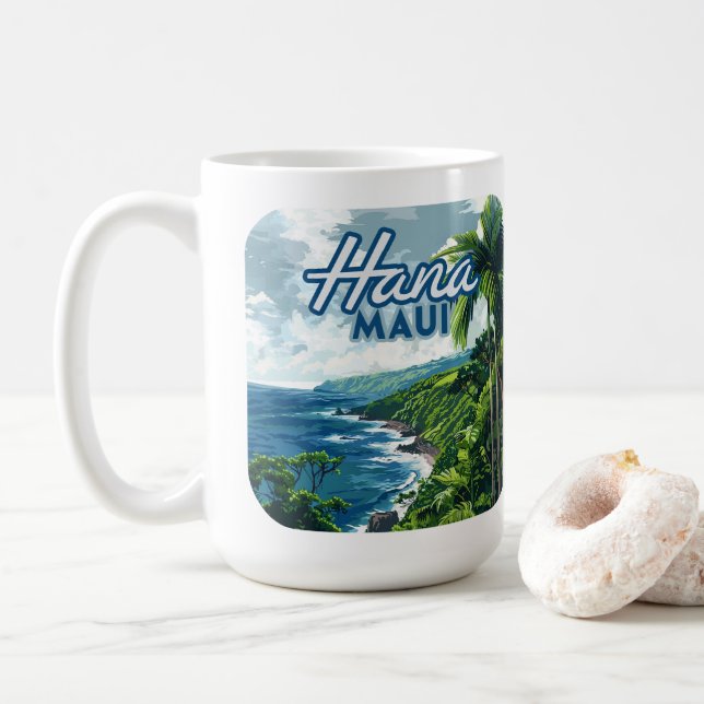 Mug Hana Maui Hawaii Road à Hana Beach Coast Retro (Avec donut)