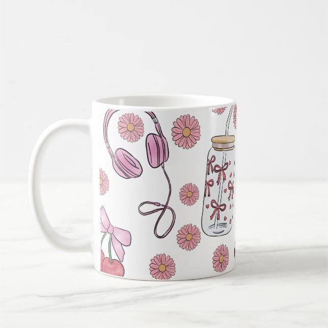 Mug Hand-drawn Pink Girly Elements Seamless Pattern (Gauche)