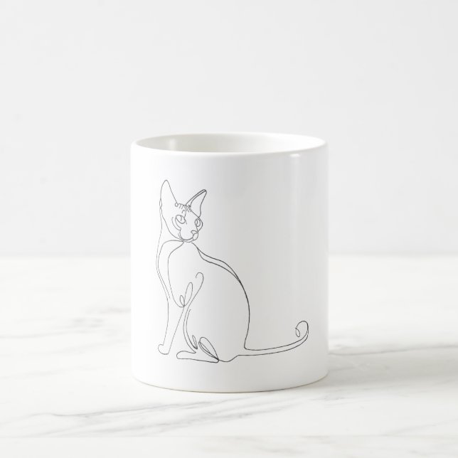 Mug Hand Drawn Sphynx Cat Minimalist Design (Centre)