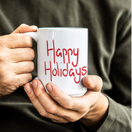 Mug Hand-lettered script red Happy Holidays
