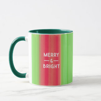 Mug Hand Painted Merry and Bright Green and Red