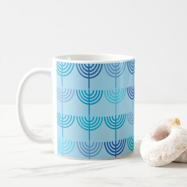 Mug Hanoukka Chanukah Chanukkiah Menorah Motif Blue (Avec donut)