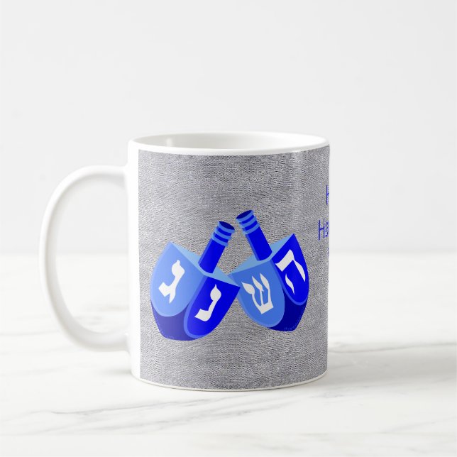 Mug Hanoukka Dreidels In Blue Kids Ajouter Votre Nom A (Gauche)