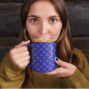Mug Hanoukka Gold Dreidel Star de David Menorah Blue