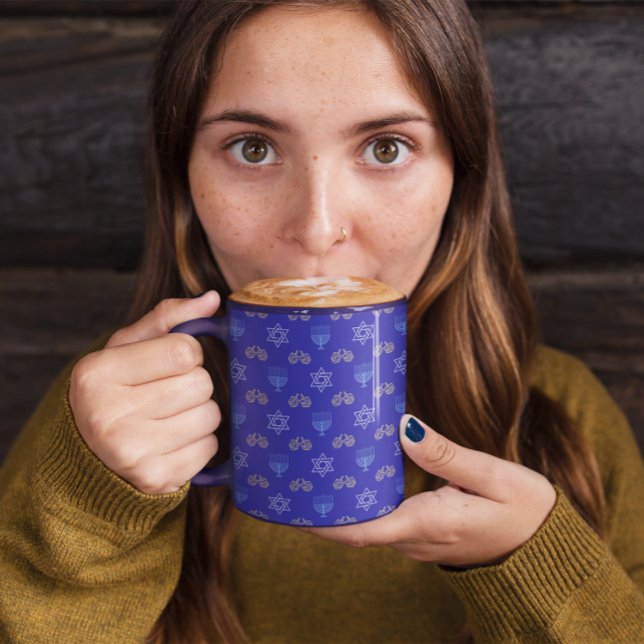 Mug Hanoukka Gold Dreidel Star de David Menorah Blue (Créateur téléchargé)