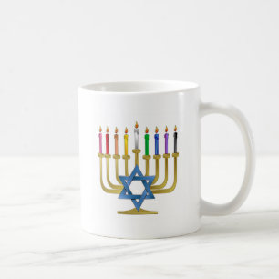 Mug Hanoukka Rainbow Candles Gold Menorah