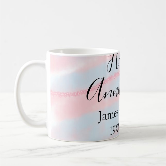 Mug Happy anniversary wedding name date year pastel  (Gauche)