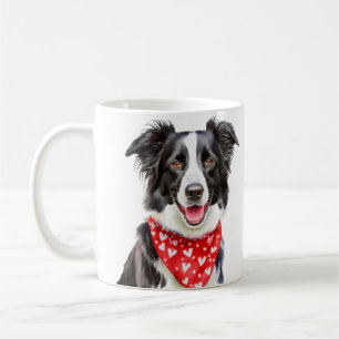 Mug Happy Border Collie Red Heart Bandana
