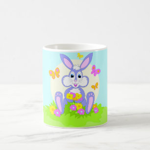 Mug Happy Bunny Papillons Fleurs mignonnes Lapin pourp