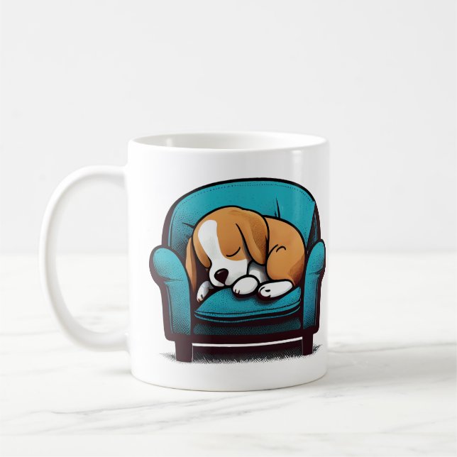 Mug Happy Couch Beagle | Chien dormant mignon | Art po (Gauche)