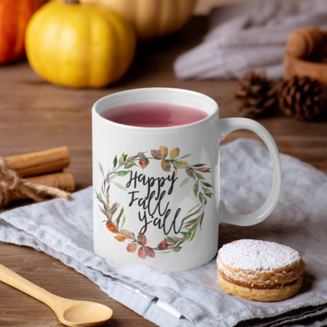 Mug Happy Fall Y'all Boho Watercolor Wreath (Créateur téléchargé)