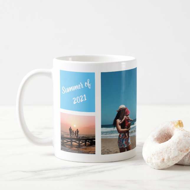 Mug Happy Family Photo Collage Summer Vacation Memory (Avec donut)