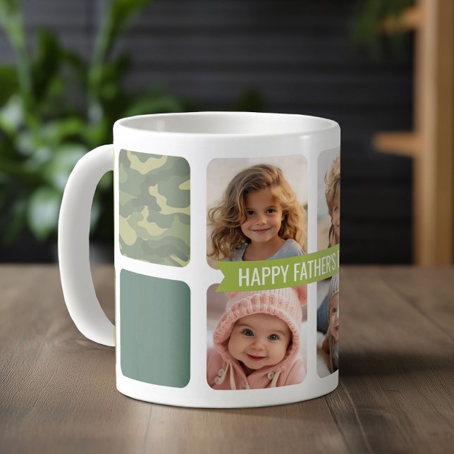 Mug Happy Fête des pères Custom 4 Photo Collage Camo (Custom Photo Mug)