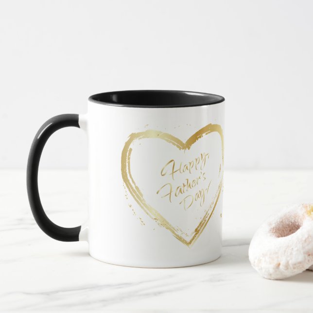 Mug Happy Fête des pères Elegant Gold Calligraphie Lux (Avec donut)