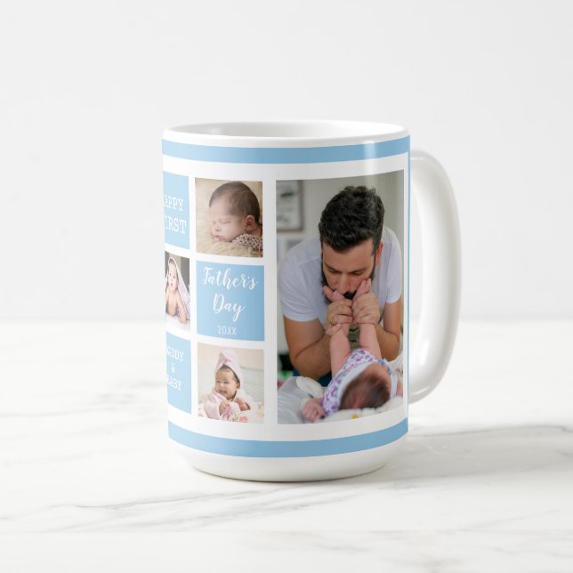 Mug Happy First Fête des pères Blue 5 Photo Collage (Devant droit)