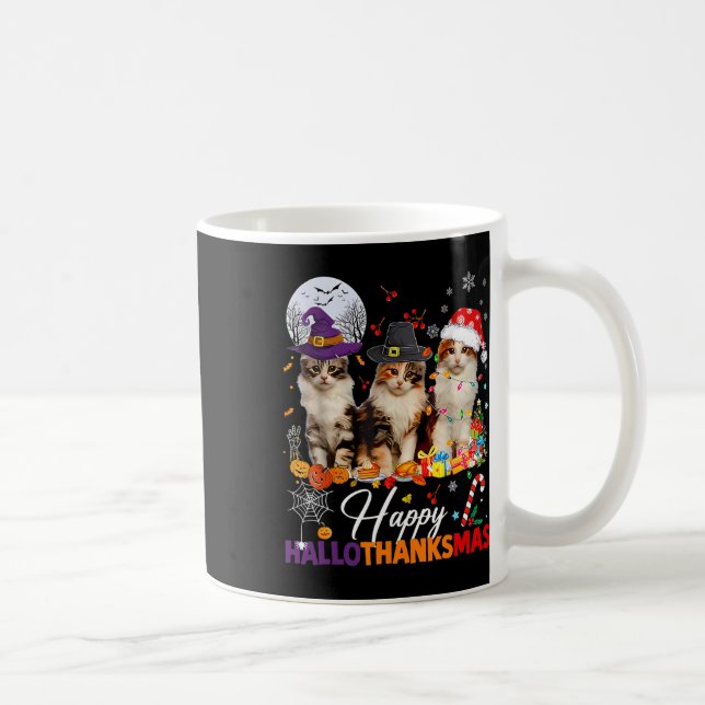 Mug Happy Hallothanksmas Cute Cats Halloween Thanksgiv (Droite)