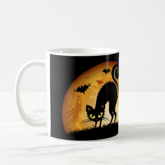 Mug Happy Halloween chat noir éffrayant hanté chauves- (Gauche)