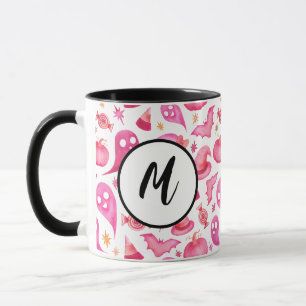 Mug Happy Halloween Éffrayant rose Fantôme & sorcières