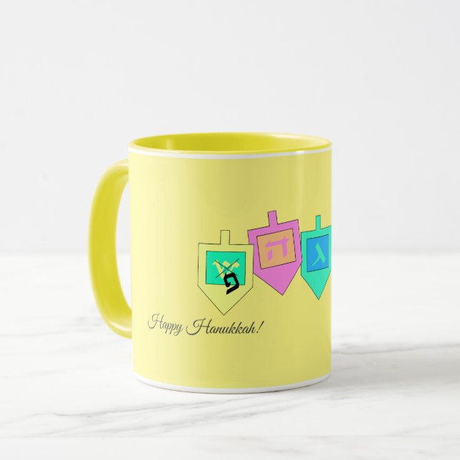 Mug Happy Hanoukka anglais hébreu (Devant gauche)