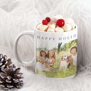 Mug Happy Holiday typographie photos personnalisées