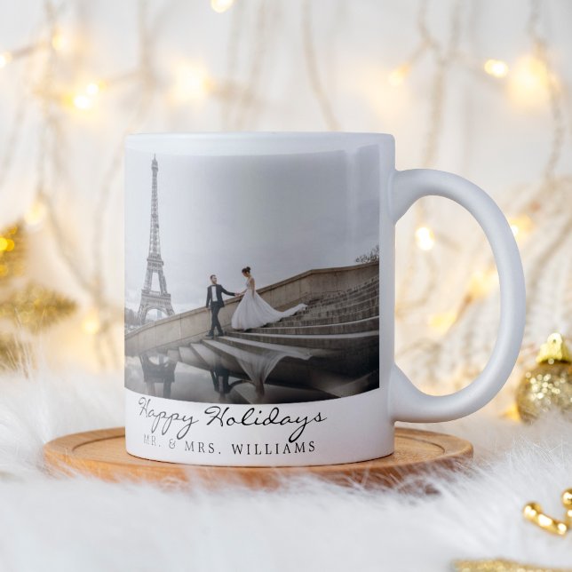 Mug Happy Holidays Newlysée Photo Collage (Happy Holiday mug for newlyweds. This mug features 2 images and personalized with Mr & Mrs.)