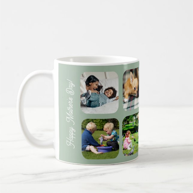 Mug Happy Mothers Day love you mom photo collage green (Gauche)