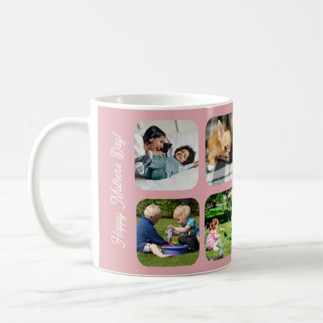 Mug Happy Mothers Day love you mom photo collage pink (Gauche)
