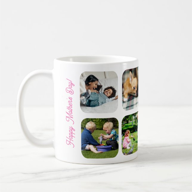 Mug Happy Mothers Day love you mom photo pink white (Gauche)