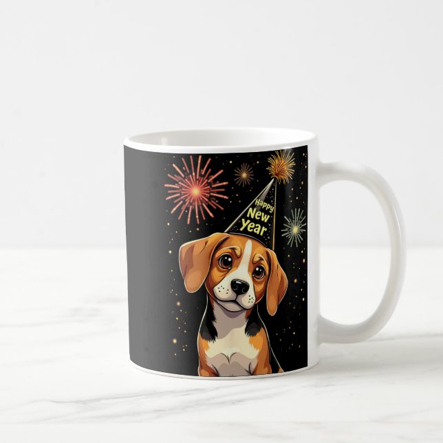 Mug Happy New Year 2025 Eve Firework Dog Funny Beagle  (Droite)