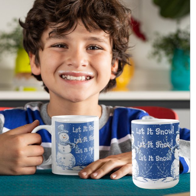 Mug Happy Snowman Snowflakes Blue White Let It Snow (Let it snow!)