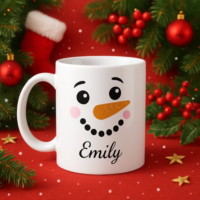 Mug Happy Snowman visage Personnalisé Nom vacances (Créateur téléchargé)