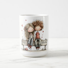 Mug  Happy Valentine Bench Illustration