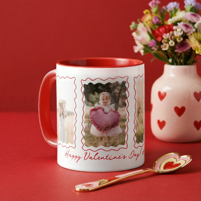 Mug Happy Valentines Day Gift Retro Wavy Photo Collage (Happy Valentines Day Gift Retro Wavy Photo Collage Mug)