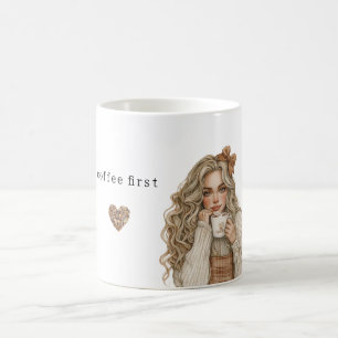 Mug Haricots de café cœur crème blonde féminine