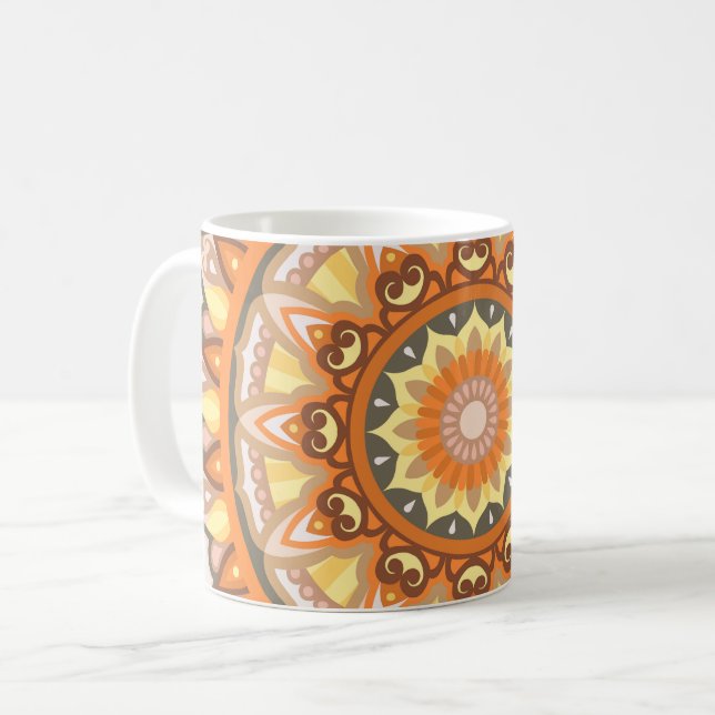 Mug Harmonie d'Automne Mandala Motif Feuilles de Chute (Devant gauche)