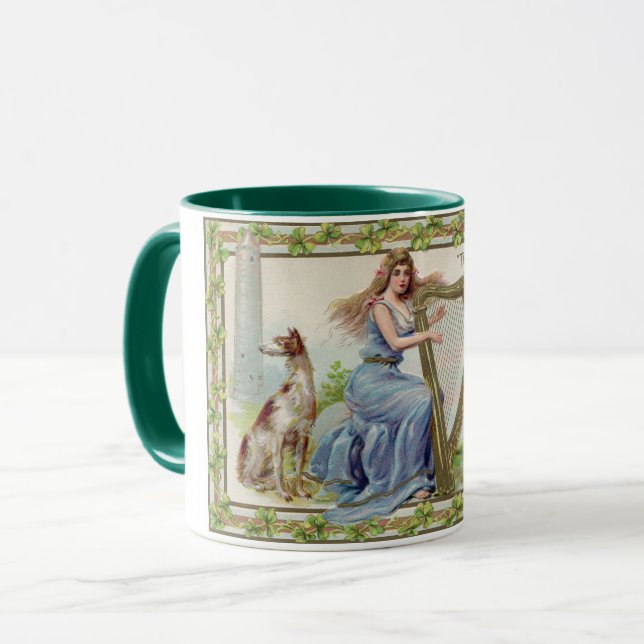 Mug Harpe et chien, Shamrock, Saint Patrick's Day, Vin (Devant gauche)