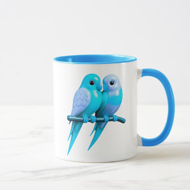 Mug hat hellblaue Vögel. Tasse (Rechts)