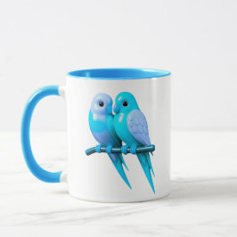 Mug hat hellblaue Vögel. Tasse