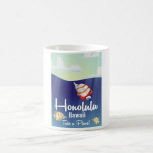Mug Hawaii, honolulu poster de voyage de dessin animé.