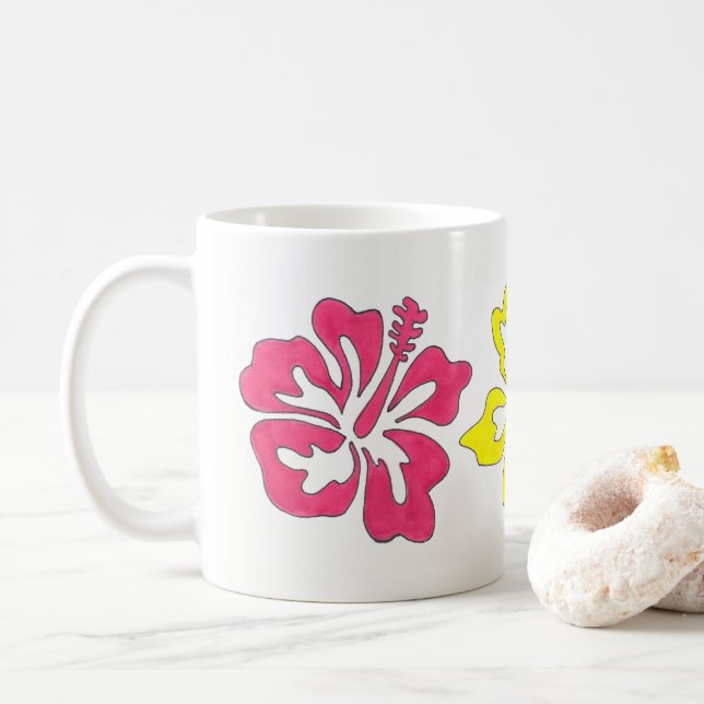 Mug Hawaiian Hibiscus Tropical Flower Floral Island (Avec donut)