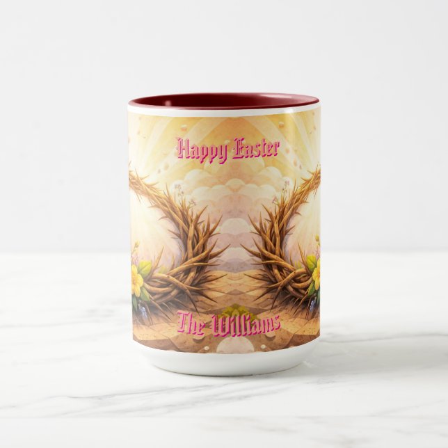 Mug He Is Risen Religious Floral Crown Personalized (Centre)