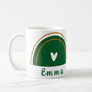 Mug Heart Boho Green Rainbow avec nom personnalisé