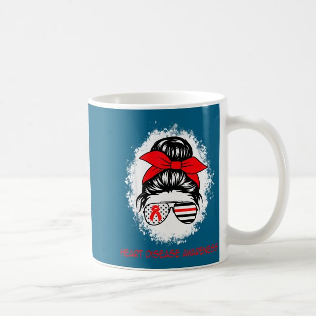 Mug Heart Disease Awareness Red Ribbon Heart Messy Bun (Droite)