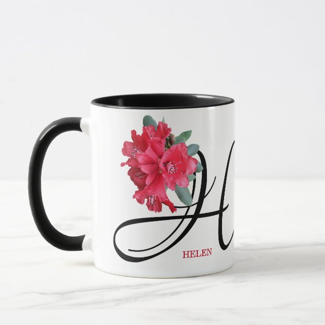 Mug Helen nom personnalisable fleurs rouges boho tenda (Gauche)