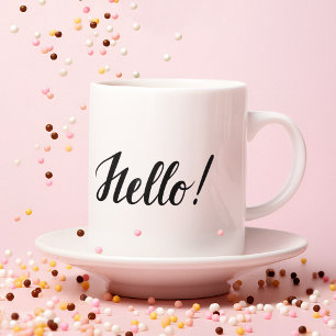 Mug Hello Black Script minimaliste rose