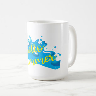 Mug Hello Summer, Waves Graphic, Cool White