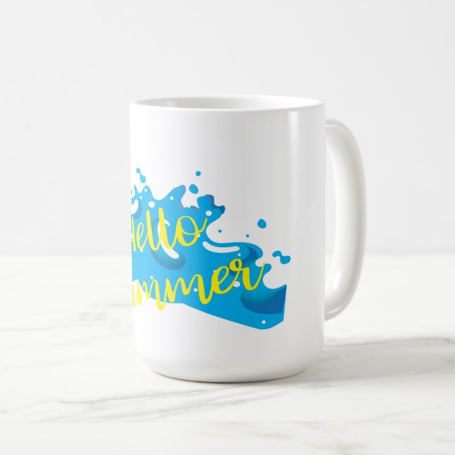 Mug Hello Summer, Waves Graphic, Cool White (Devant droit)